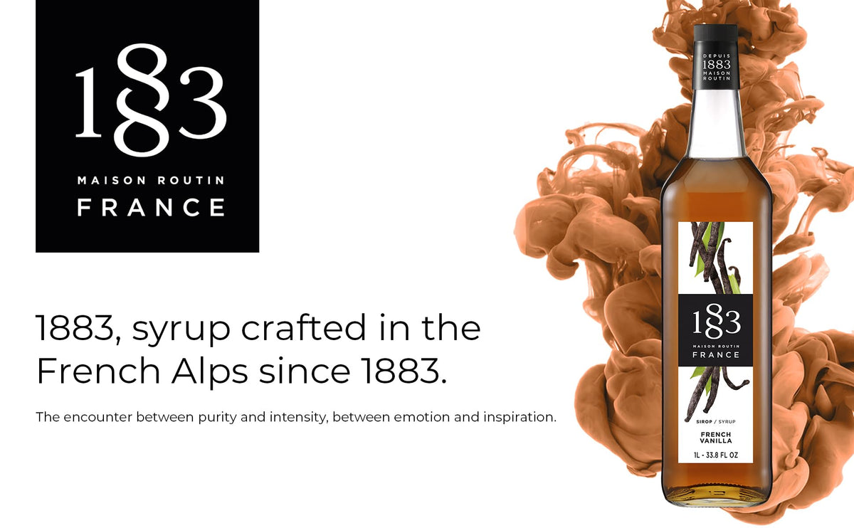 1883 Maison Routin vanilla syrup label close-up reflects authentic craftsmanship