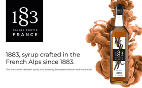 1883 Maison Routin vanilla syrup label close-up reflects authentic craftsmanship