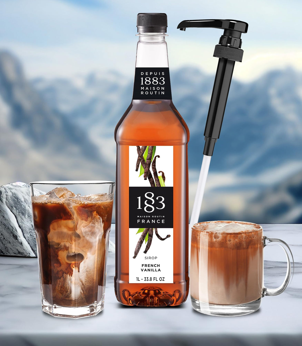 1883 MAISON ROUTIN vanilla syrup pump closeup reveals smooth texture