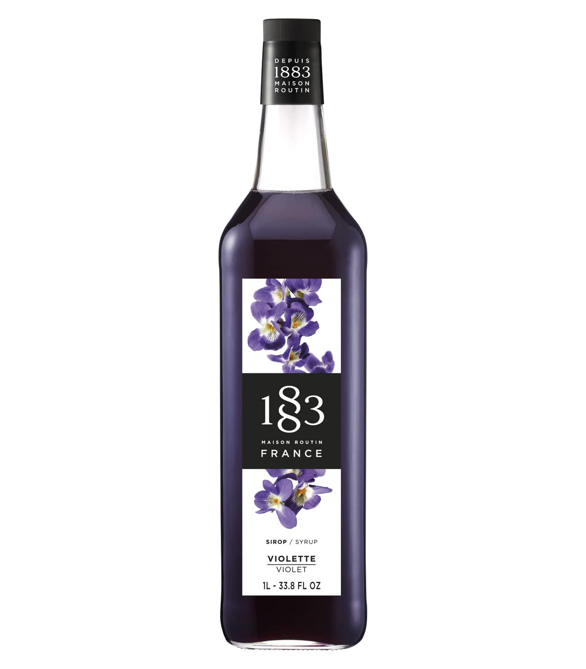 1883 MAISON ROUTIN violet syrup bottle front showcases premium French craftsmanship