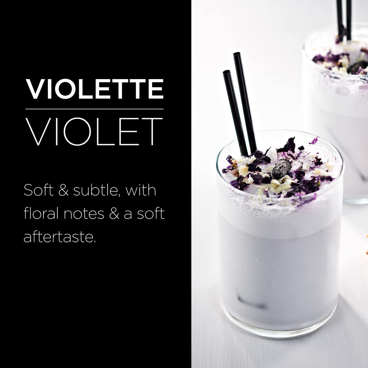 1883 MAISON ROUTIN violet syrup soda glass demonstrates refreshing drinks