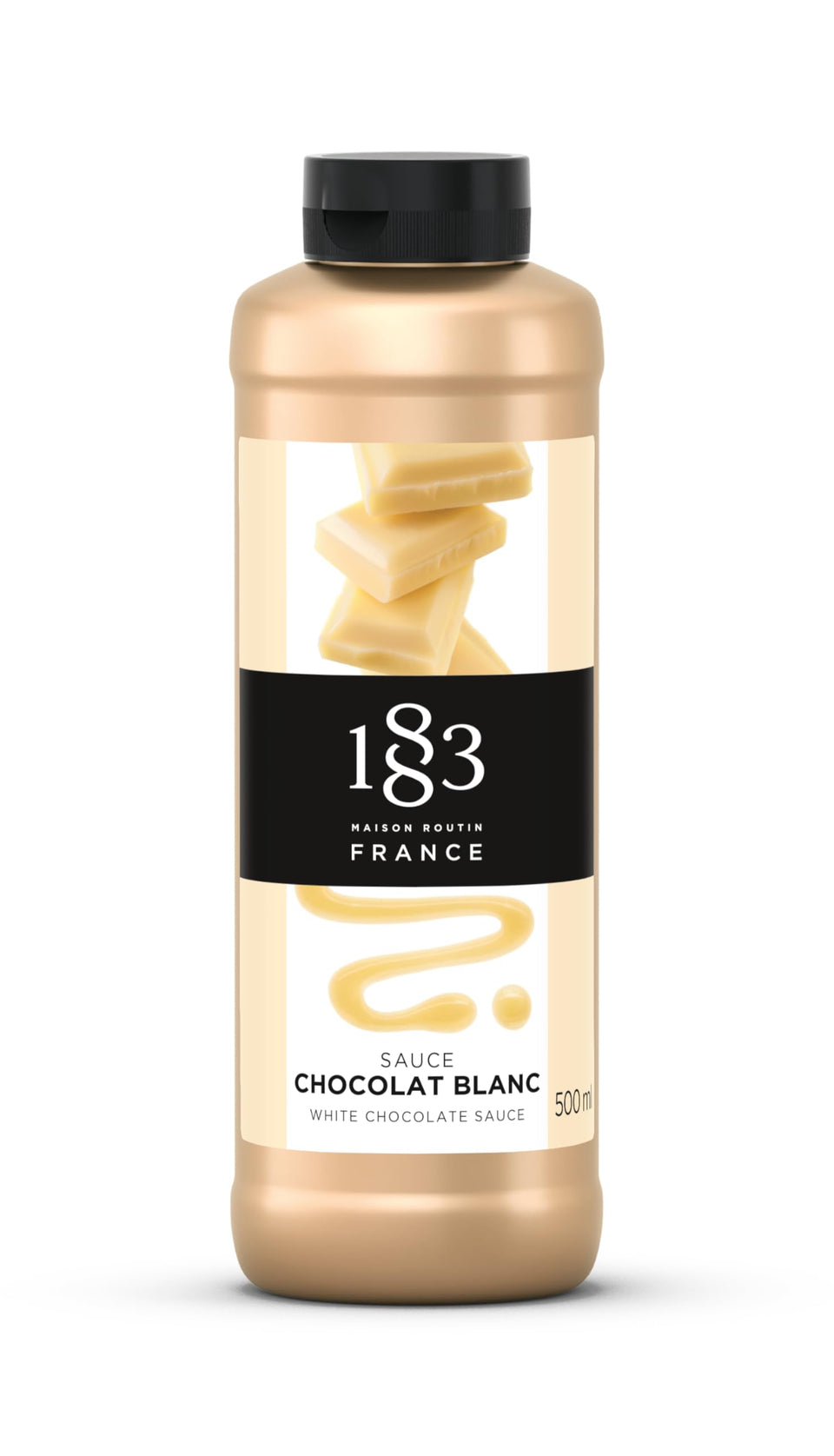 1883 Maison Routin White Chocolate Sauce bottle for coffee topping and dessert drizzle.