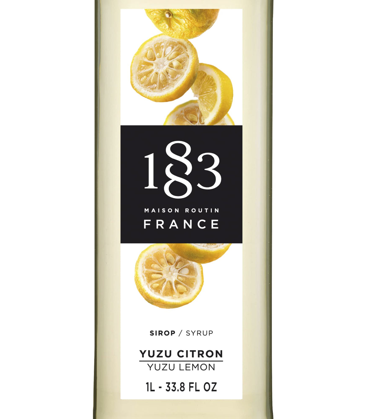 1883 Maison Routin Yuzu Syrup label detail showcases elegant packaging