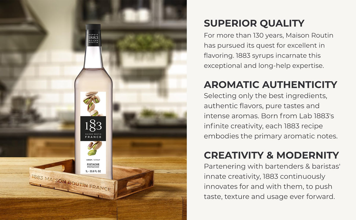 1883 Pistachio Syrup drizzle on desserts for extra richness