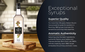1883 Pistachio syrup ingredients emphasizing natural flavors and cane sugar.