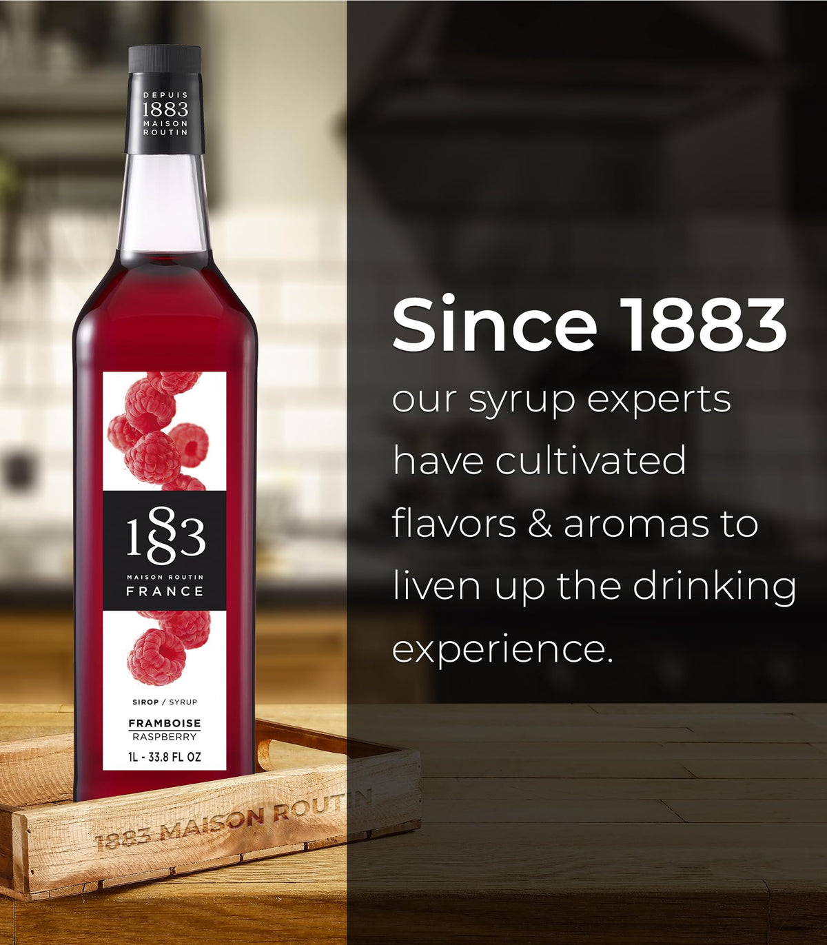 1883 Raspberry Syrup mixed into iced tea for refreshing sweetness.