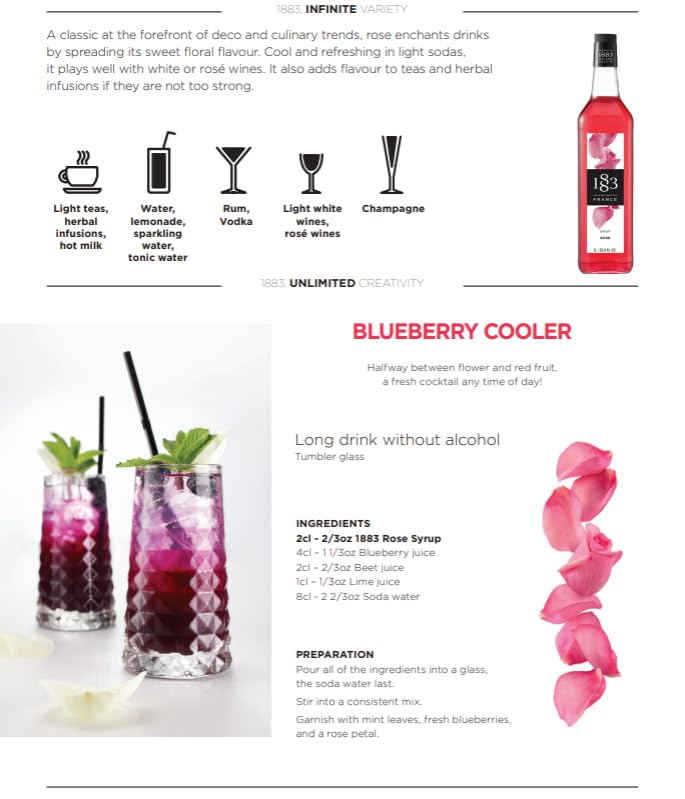 1883 Rose Syrup ingredients showcase gluten-free vegan non-GMO options