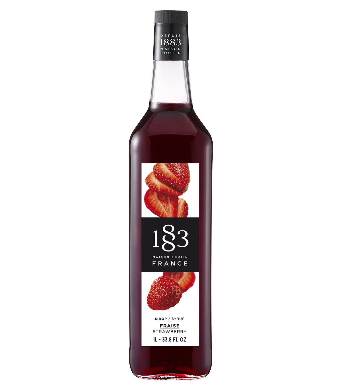 1883 Strawberry Syrup bottle front for flavoring drinks