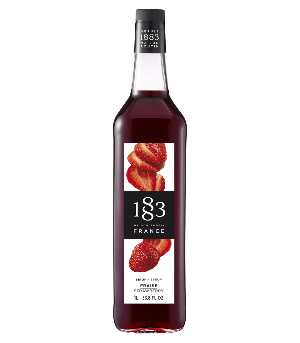 1883 Strawberry Syrup bottle front for flavoring drinks