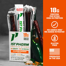 Individually wrapped 1st Phorm Meat Sticks ready for travel and gym bags
