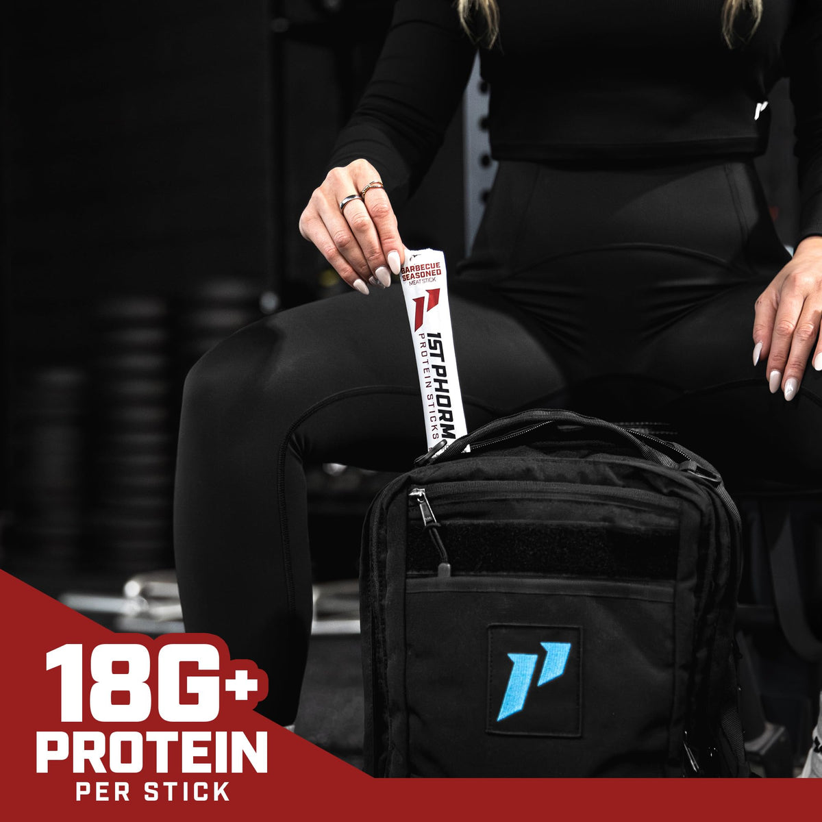 Close-up of 1st Phorm Meat Sticks texture with smoky BBQ coating.