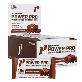1st Phorm Power Pro bar chocolate brownie, front view, protein-packed on the go.