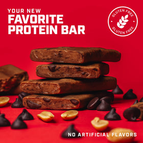 1st Phorm Power Pro Bar closeup highlights peanut butter chocolate chip texture for a satisfying bite.