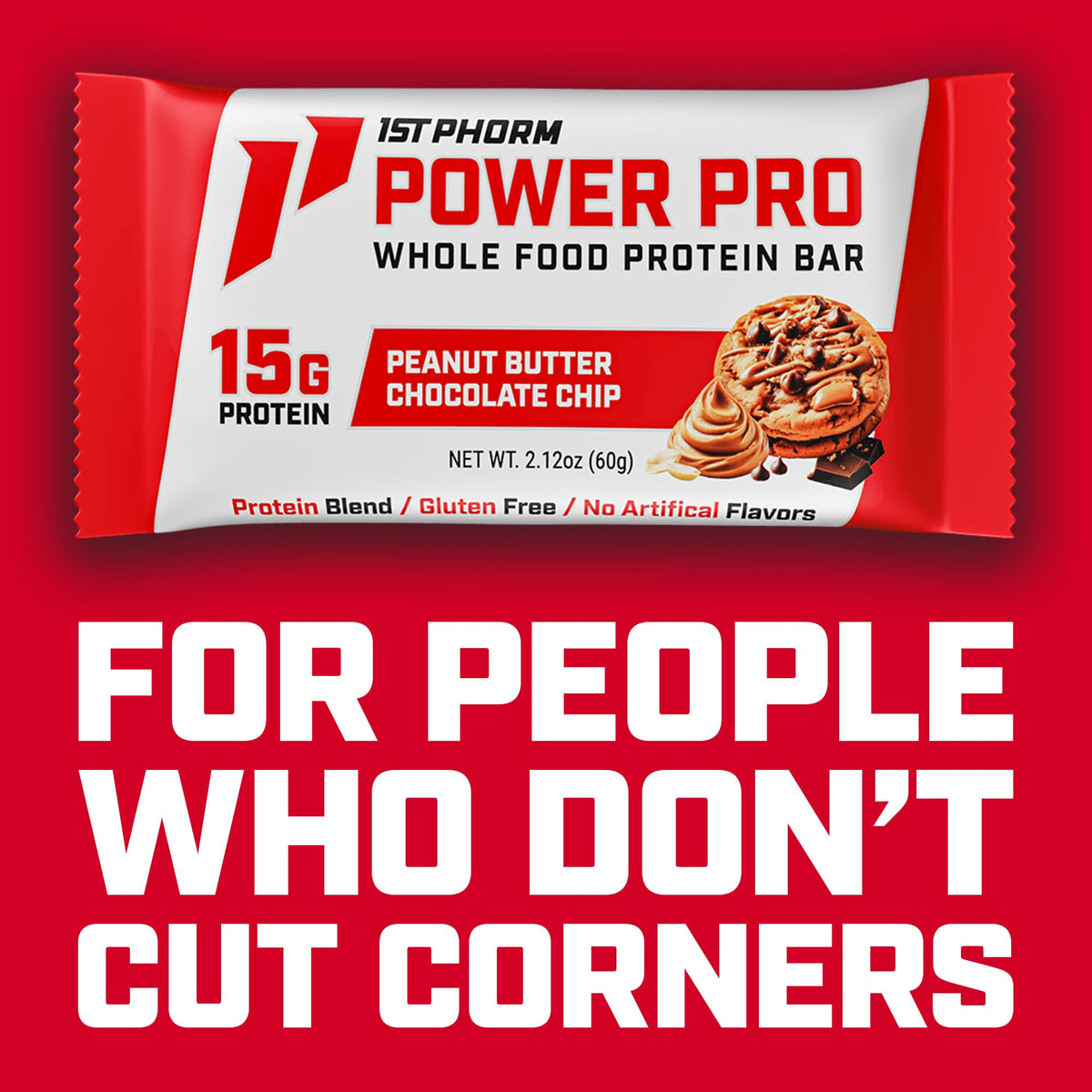 1st Phorm Power Pro Bar ingredients panel highlights natural sweeteners and clean label.