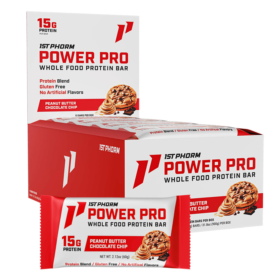 1st Phorm Power Pro Bar packaging shows gluten-free, on-the-go protein snack.