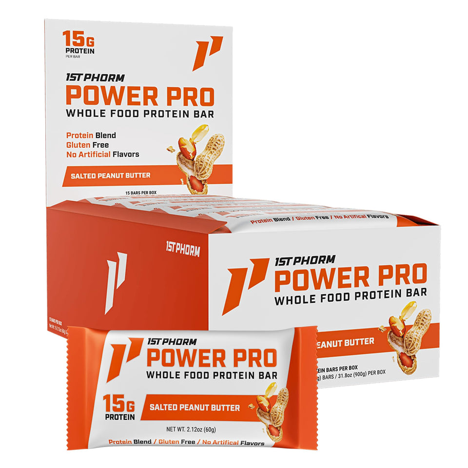 1st Phorm Power Pro Bar salted peanut butter pack shot highlighting convenient protein snack