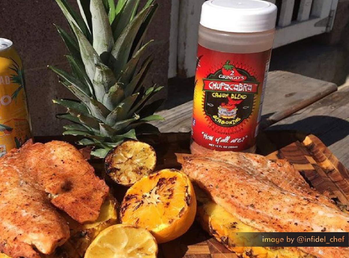 2 Gringos Chupacabra Cajun seasoning in a gumbo pot for depth