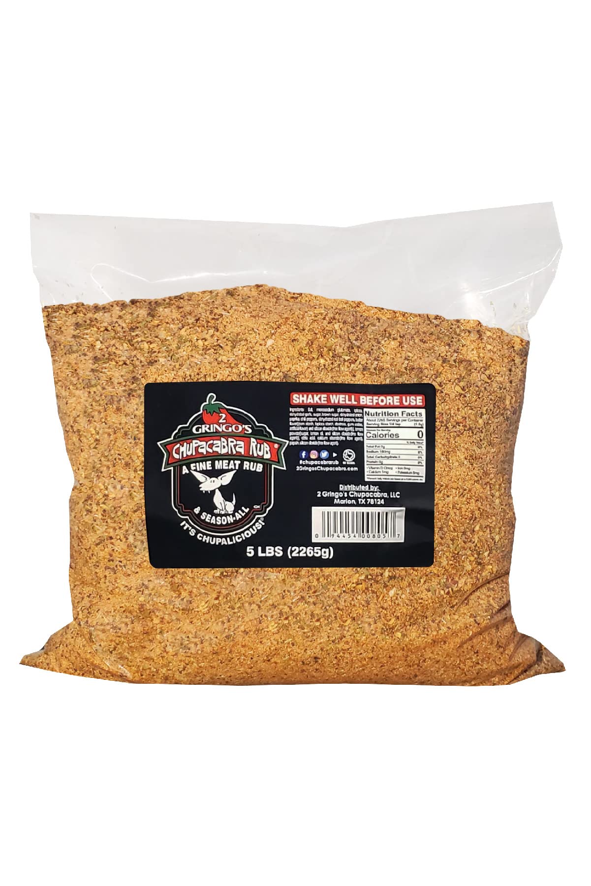 2 Gringos Chupacabra Original Fine Meat Rub bag front for bold everyday grilling.