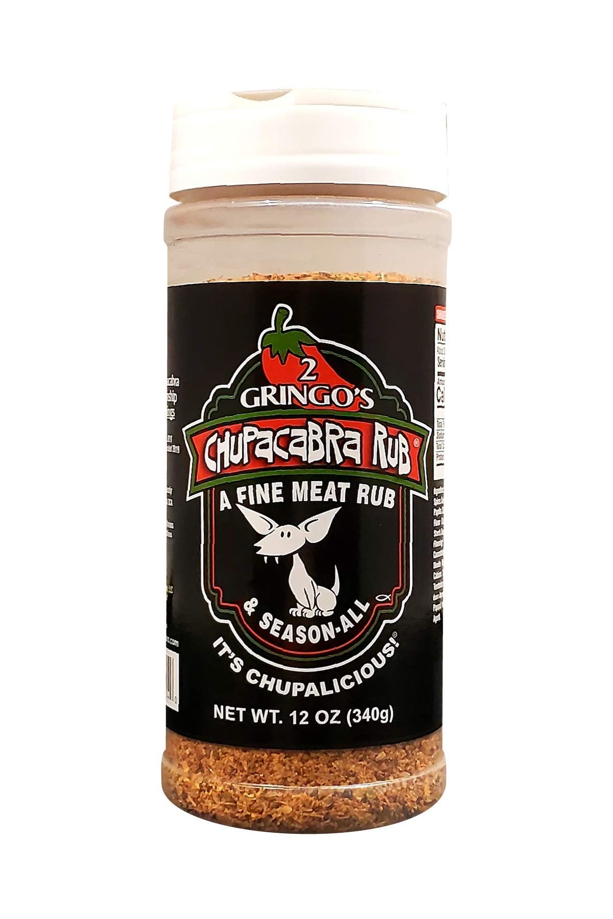 2 Gringos Chupacabra Original Meat Rub 12oz bottle boosts grilling flavor