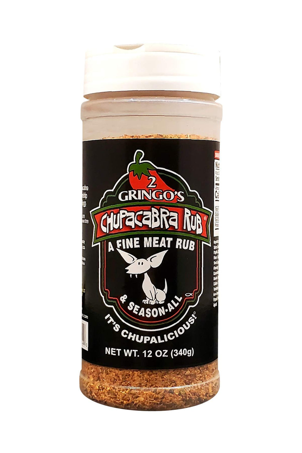2 Gringos Chupacabra Original Meat Rub 12oz bottle boosts grilling flavor