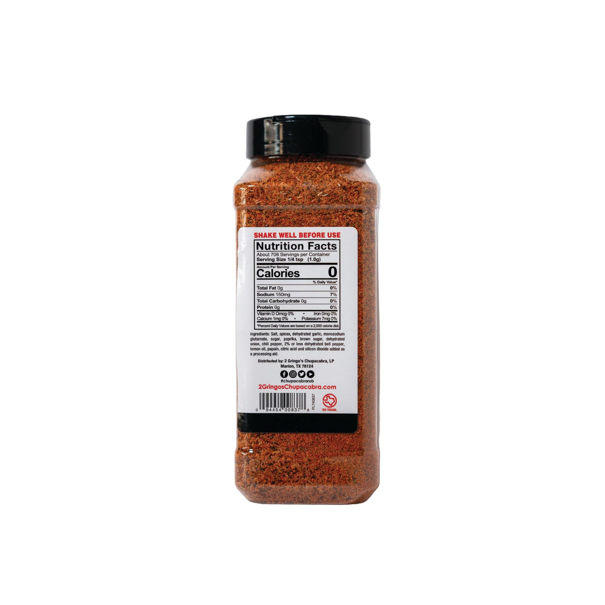 The 2 Gringos Chupacabra Wing Wub's dual-door cap keeps seasoning fresh.