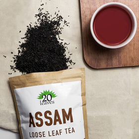 1lb pouch of 20 Leaves Assam loose leaf tea on shelf