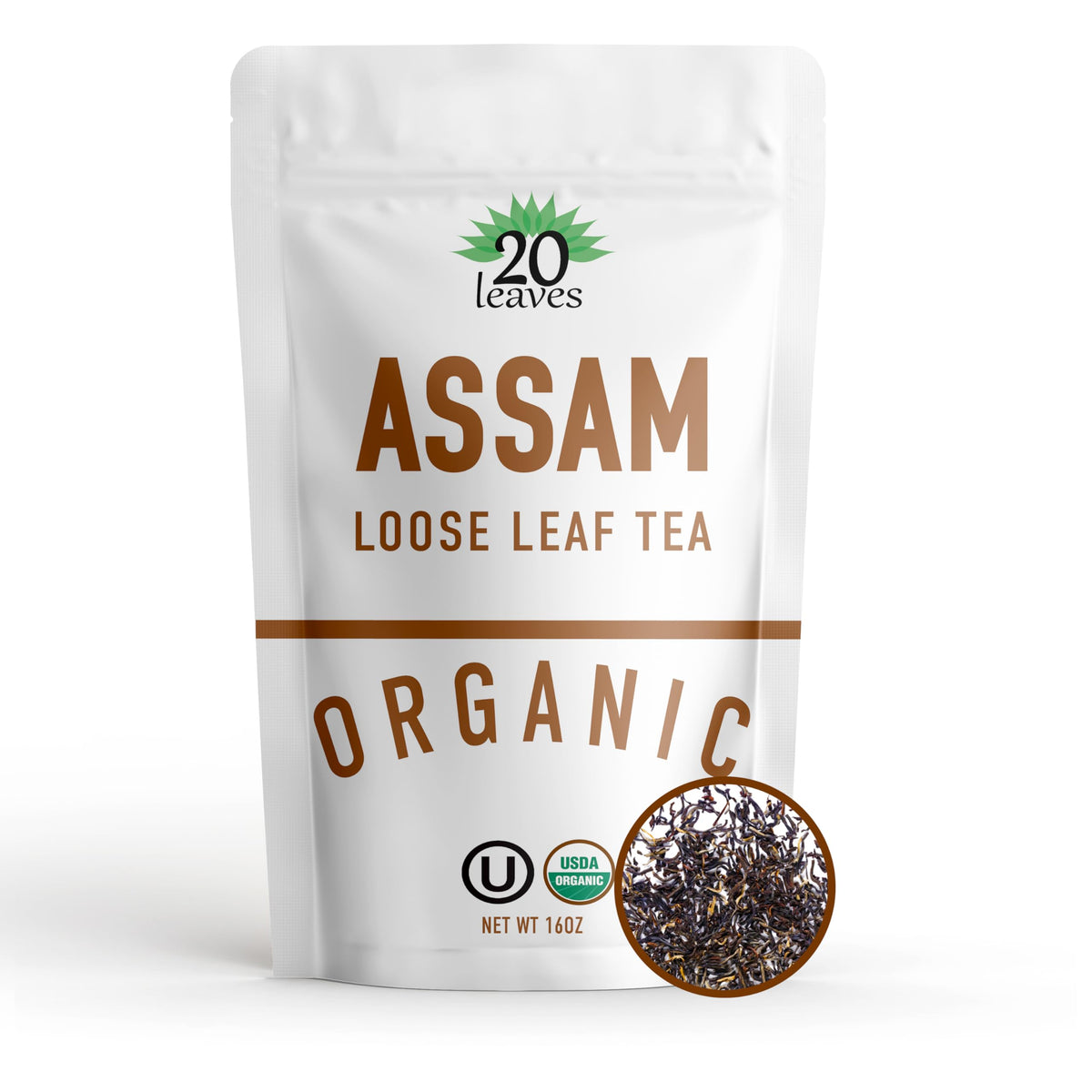 20 Leaves Assam loose leaf tea packaging in kraft pouch for home brewing