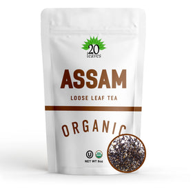 20 Leaves Assam loose-leaf tea offers a rich, malty cup with subtle fruit and spice hints.