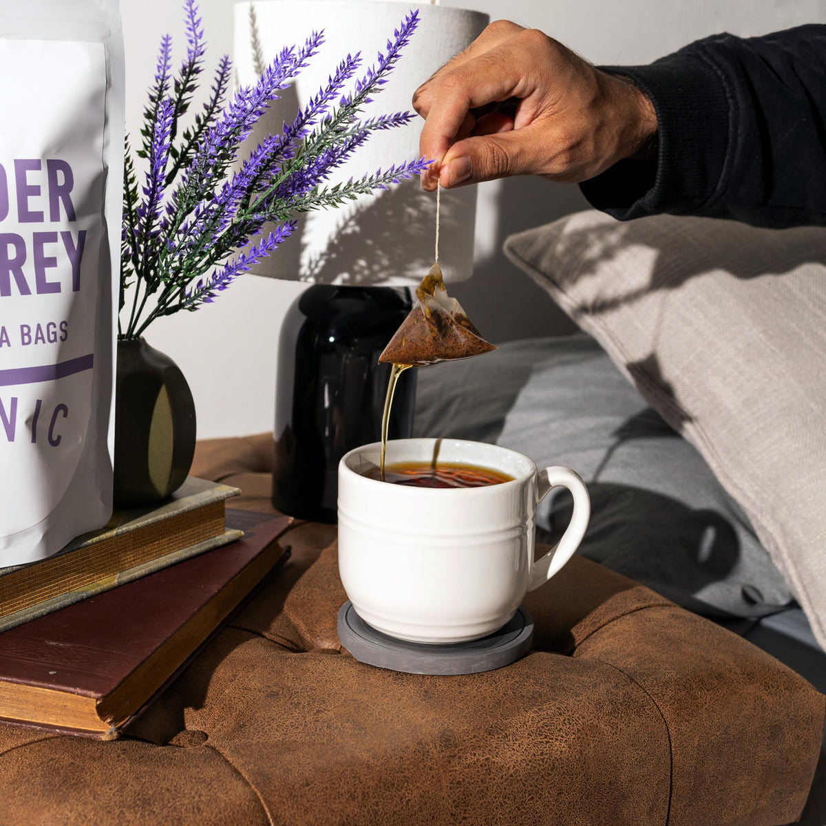 20 Leaves Steeping lavender Earl Grey cup—aroma fills the kitchen during a relaxing break.
