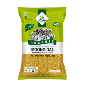 24 Mantra Organic Moong Dal 4lb yellow pack ready for dal and soups.