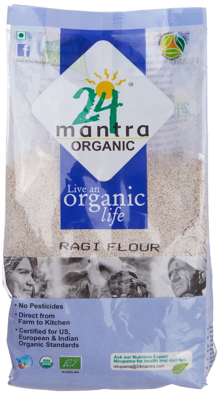 24 Mantra Organic Ragi Flour package front, ready for everyday cooking.