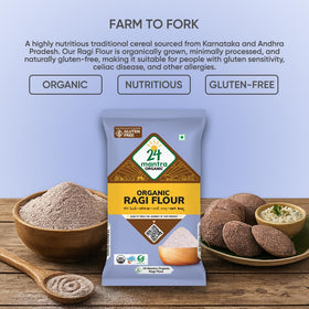 24 Mantra Organic Ragi Flour powder jar for dosas and gluten-free baking.