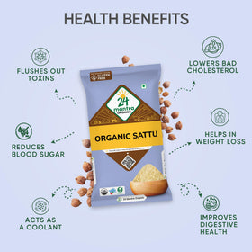 24 Mantra Organic Sattu Atta snack prep with jaggery shows pairing