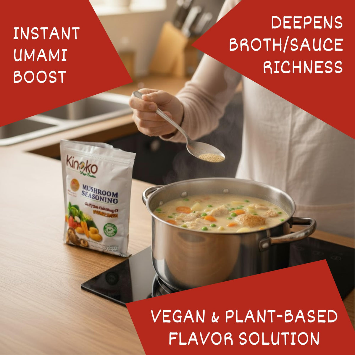 Kinoko Yugo shiitake seasoning powder close-up highlighting pure MSG-free flavor enhancement