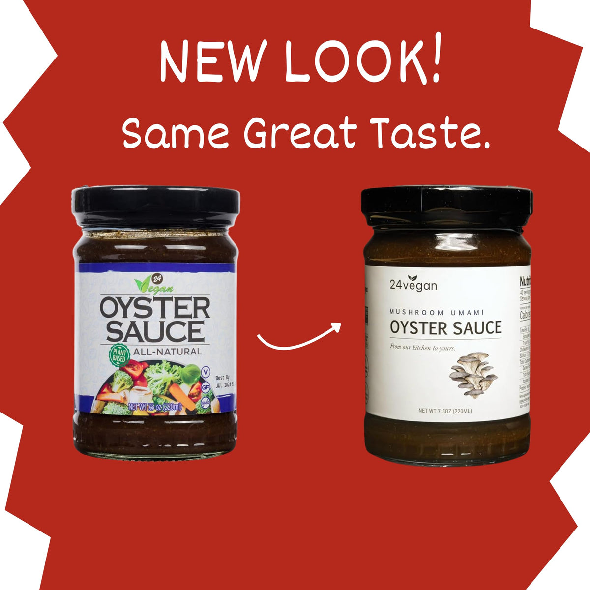 Close-up of 24Vegan oyster sauce label highlighting gluten-free claim