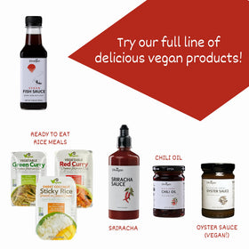 24Vegan vegan fish sauce ingredients close-up with Australian soy.