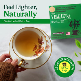 3 Ballerina Tea caffeine-free packaging for morning or night use.
