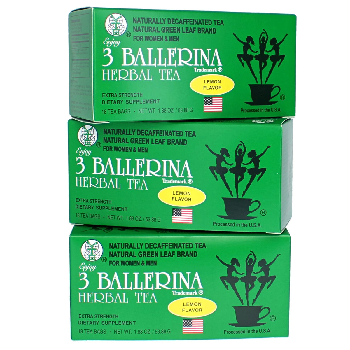 3 Ballerina Tea Dieters lemon tea bags close-up with herbal aroma