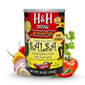 The 30 Second Salsa seasoning bottle front shows bold branding for quick, crowd-pleasing salsa.