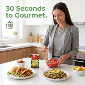 Serving-size chart with 1 can showing 26 servings from 30 Second Salsa.
