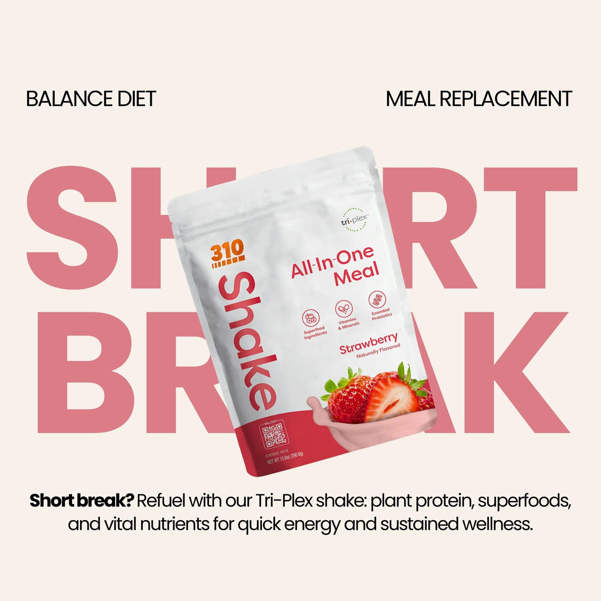 310 Nutrition all-in-one strawberry kitchen-ready mixer offers convenient daily nourishment.