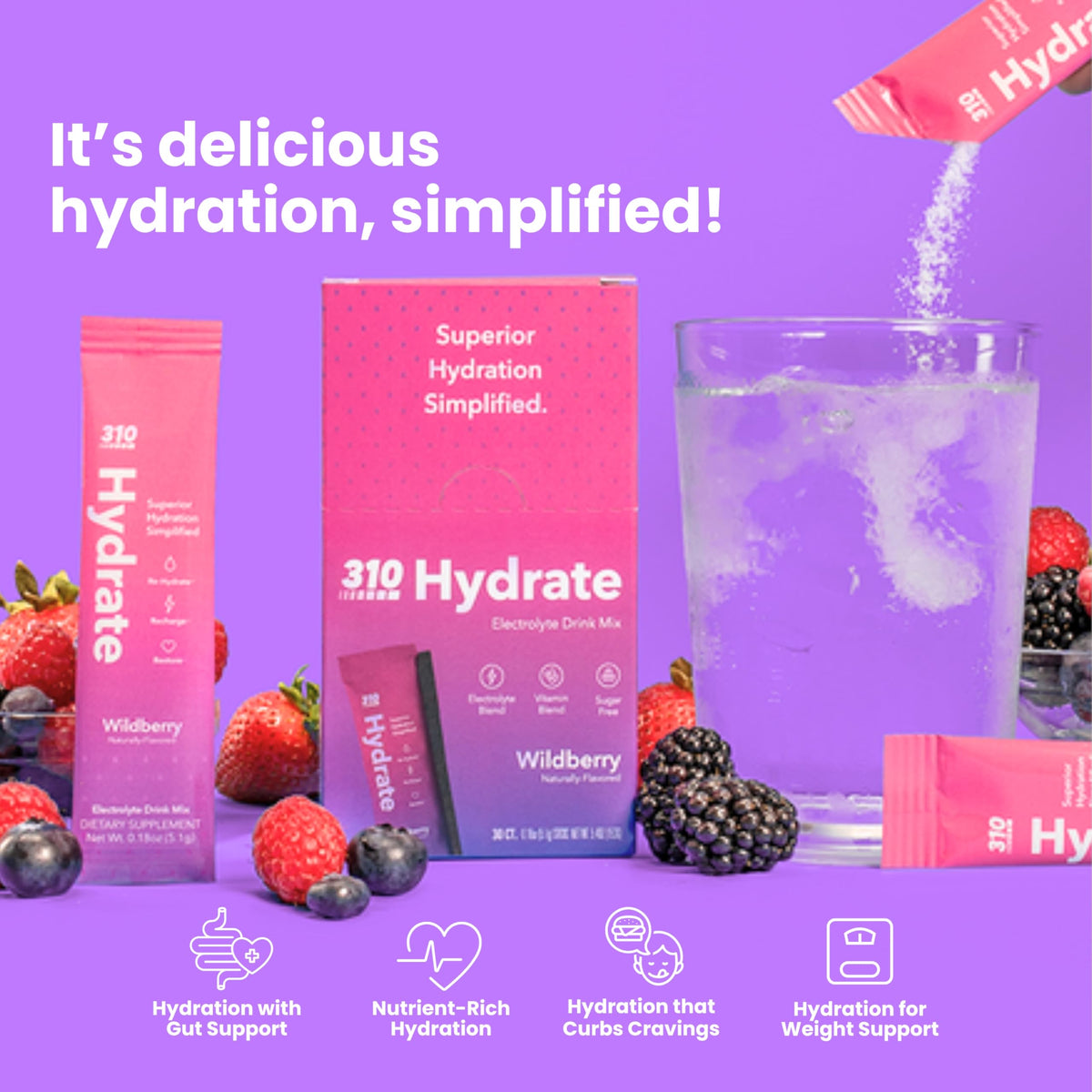 310 Nutrition electrolyte packet shown in a travel-friendly setup