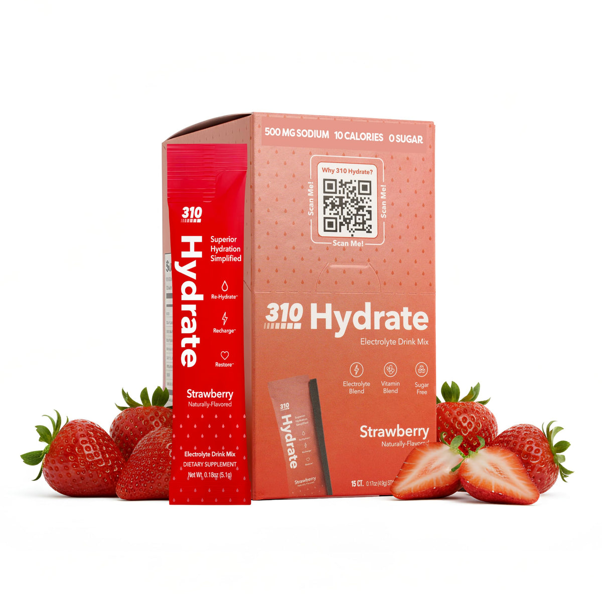 310 Nutrition sugar-free electrolytes packets strawberry for convenient hydration on the go