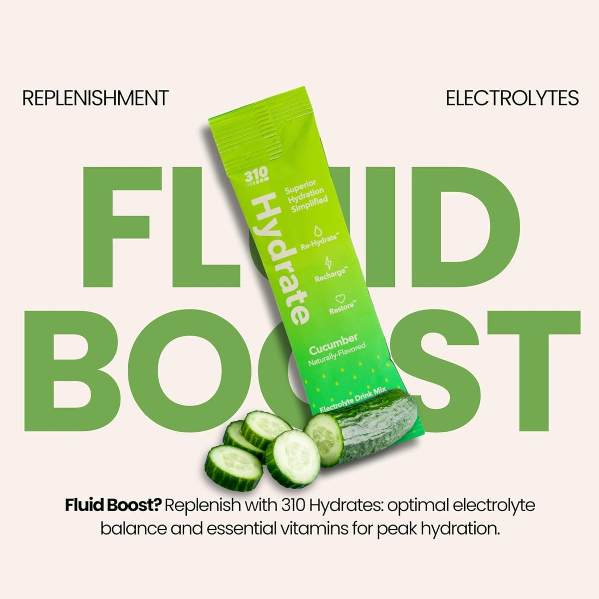 310 Nutrition cucumber electrolyte packets demonstrated for portable hydration