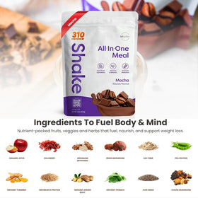 310 Nutrition All-In-One Mocha powder scoop ready for quick meal replacement.