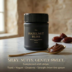 Date-sweetened flavor from 314 Hazelnut Bliss natural dates