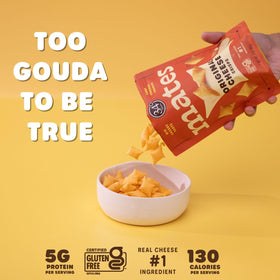 Packaging of 34 Degrees Mates Gouda crisps with gluten-free certification