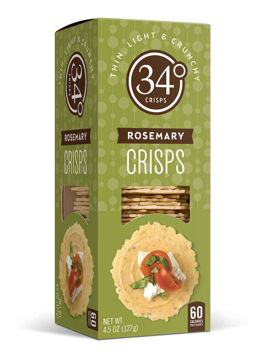Close-up of 34 Degrees Rosemary Crisps showing light, crisp texture.