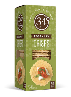 Close-up of 34 Degrees Rosemary Crisps showing light, crisp texture.