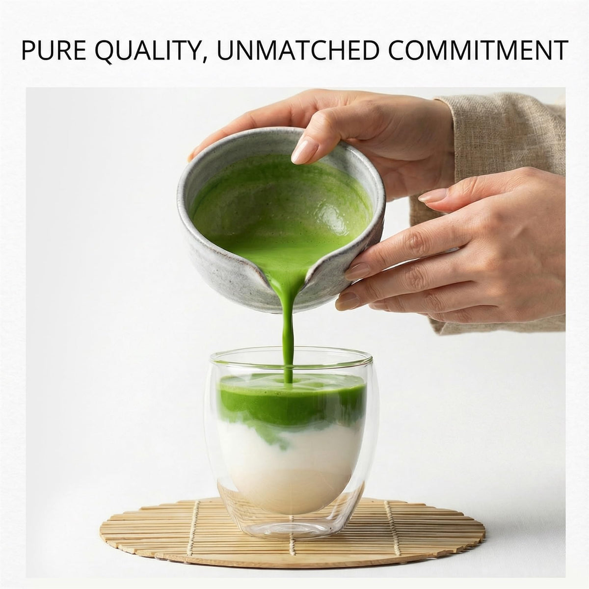 35°N MATCHA fine-milled texture close-up ready for smooth froth